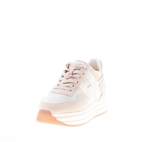 HOGAN donna H483 Midi Platform sneaker in camoscio BEIGE e tessuto lurex - immagine 2