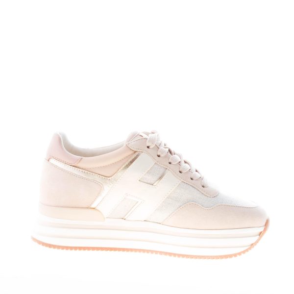 HOGAN donna H483 Midi Platform sneaker in camoscio BEIGE e tessuto lurex - immagine 5