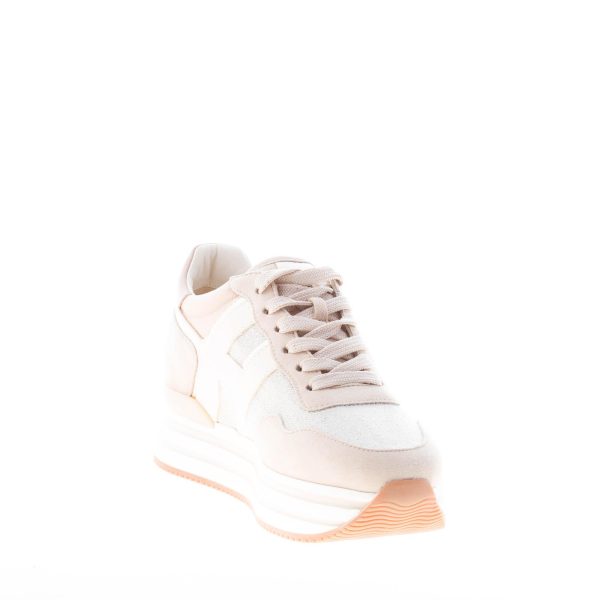HOGAN donna H483 Midi Platform sneaker in camoscio BEIGE e tessuto lurex - immagine 6