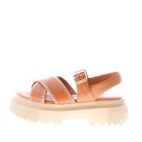 HOGAN donna H644 sandalo a fasce incrociate in nappa CUOIO con impunture. Tacco di 4 cm