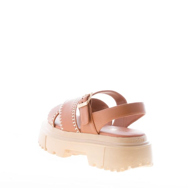 HOGAN donna H644 sandalo a fasce incrociate in nappa CUOIO con impunture. Tacco di 4 cm - immagine 3