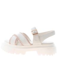 HOGAN donna H644 sandalo a fasce incrociate in nappa YOGURT con impunture. Tacco di 4 cm