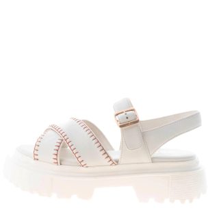 HOGAN donna H644 sandalo a fasce incrociate in nappa YOGURT con impunture. Tacco di 4 cm