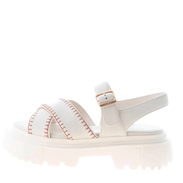 HOGAN donna H644 sandalo a fasce incrociate in nappa YOGURT con impunture. Tacco di 4 cm