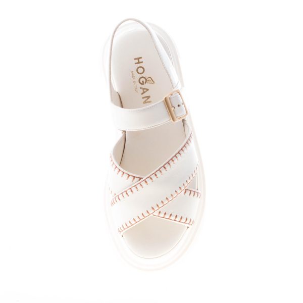 HOGAN donna H644 sandalo a fasce incrociate in nappa YOGURT con impunture. Tacco di 4 cm - immagine 7