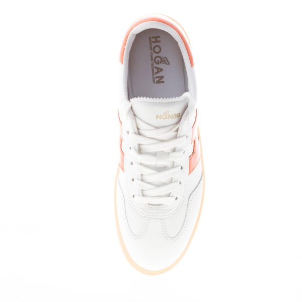 HOGAN donna H647 Cool sneaker in pelle BIANCO più arancione - immagine 7