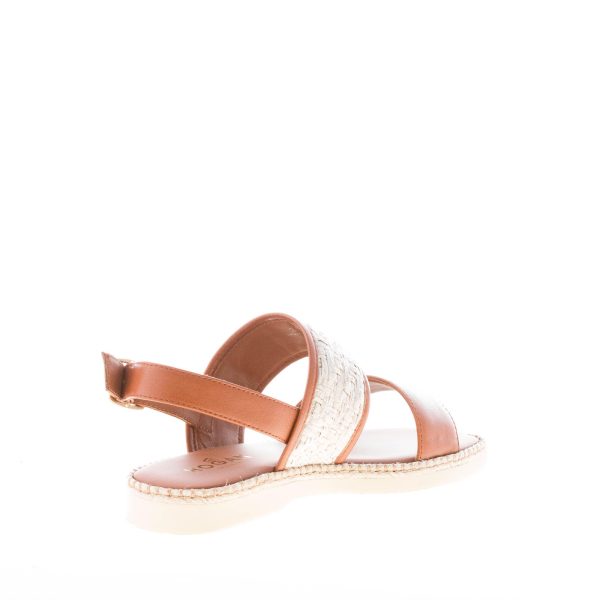 HOGAN donna H660 sandalo in pelle CUOIO con fascia in rafia. Tacco di 2 cm - immagine 4