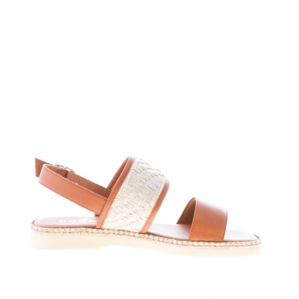 HOGAN donna H660 sandalo in pelle CUOIO con fascia in rafia. Tacco di 2 cm - immagine 5