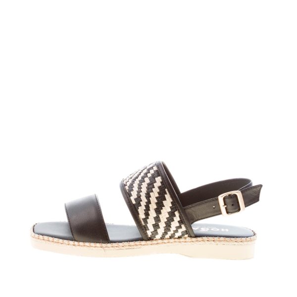 HOGAN donna H660 sandalo in pelle NERO con fascia in rafia. Tacco di 2 cm