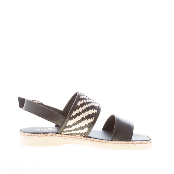 HOGAN donna H660 sandalo in pelle NERO con fascia in rafia. Tacco di 2 cm - immagine 5