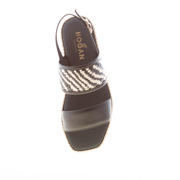 HOGAN donna H660 sandalo in pelle NERO con fascia in rafia. Tacco di 2 cm - immagine 7