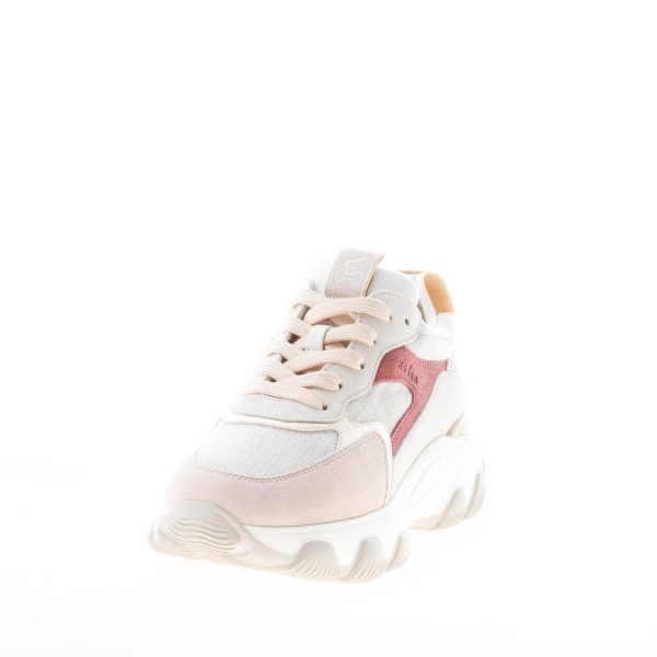 HOGAN donna Hyperactive sneaker in camoscio e tessuto shiny BEIGE più bordeaux - immagine 2