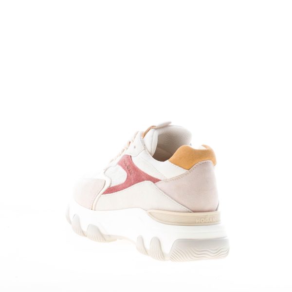 HOGAN donna Hyperactive sneaker in camoscio e tessuto shiny BEIGE più bordeaux - immagine 3