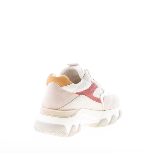 HOGAN donna Hyperactive sneaker in camoscio e tessuto shiny BEIGE più bordeaux - immagine 4