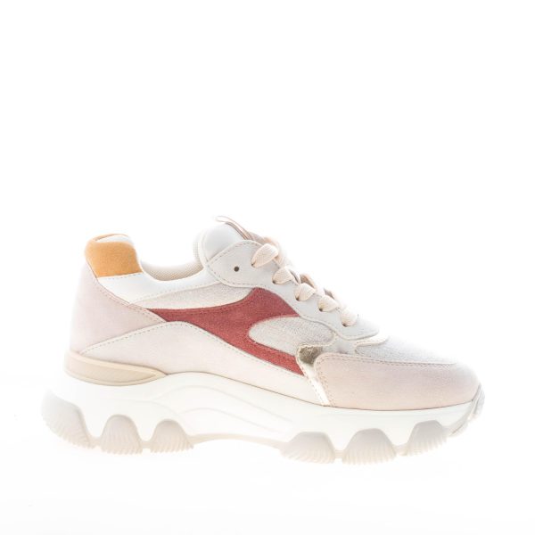 HOGAN donna Hyperactive sneaker in camoscio e tessuto shiny BEIGE più bordeaux - immagine 5