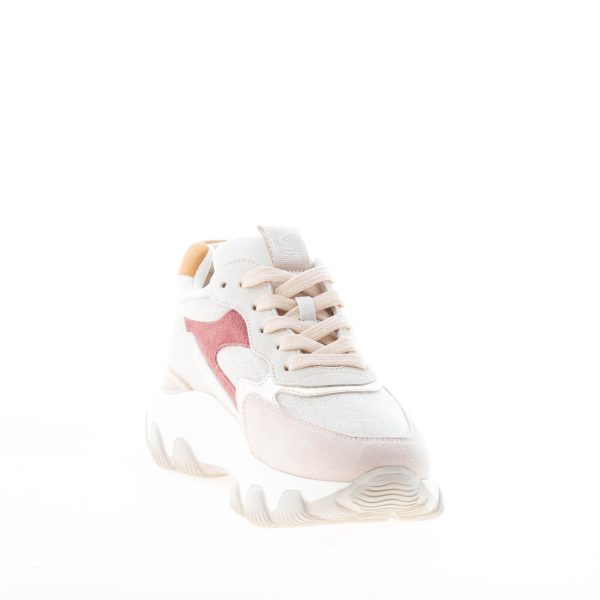 HOGAN donna Hyperactive sneaker in camoscio e tessuto shiny BEIGE più bordeaux - immagine 6