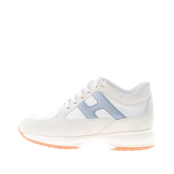 HOGAN donna Interactive sneaker in pelle BIANCO e camoscio ghiaccio più celeste