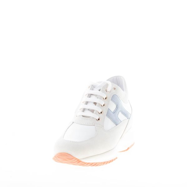 HOGAN donna Interactive sneaker in pelle BIANCO e camoscio ghiaccio più celeste - immagine 2