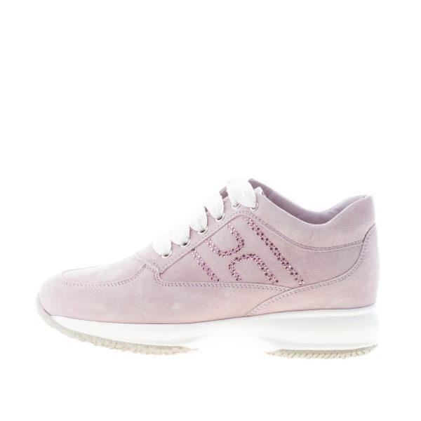 HOGAN donna Interactive sneaker in pelle scamosciata ROSA con H di micro pietre lilla
