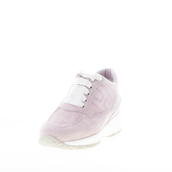 HOGAN donna Interactive sneaker in pelle scamosciata ROSA con H di micro pietre lilla - immagine 2
