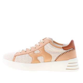 HOGAN donna Rebel sneaker in nubuk e pelle CAMMELLO con tessuto bouclè