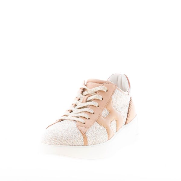 HOGAN donna Rebel sneaker in nubuk e pelle CAMMELLO con tessuto bouclè - immagine 2