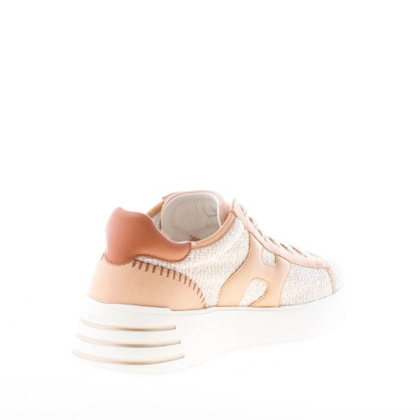 HOGAN donna Rebel sneaker in nubuk e pelle CAMMELLO con tessuto bouclè - immagine 4