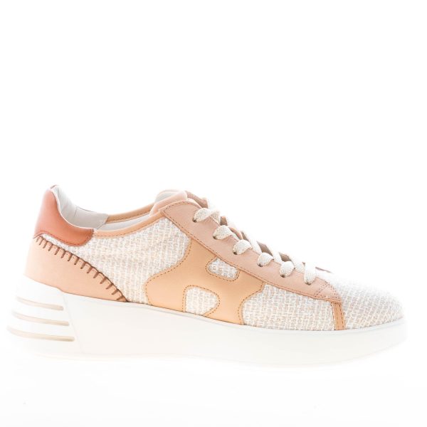 HOGAN donna Rebel sneaker in nubuk e pelle CAMMELLO con tessuto bouclè - immagine 5