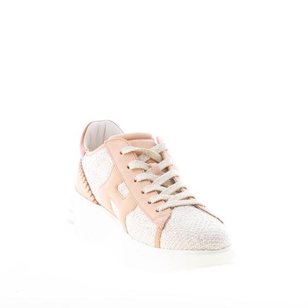 HOGAN donna Rebel sneaker in nubuk e pelle CAMMELLO con tessuto bouclè - immagine 6