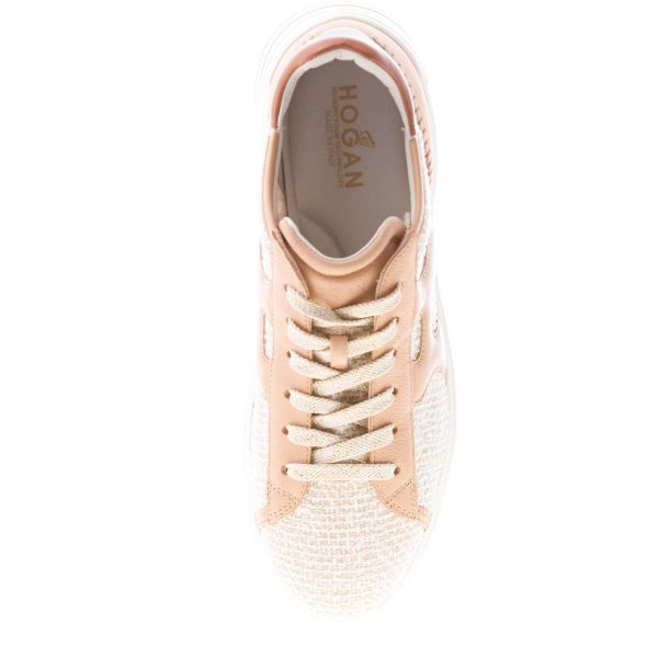 HOGAN donna Rebel sneaker in nubuk e pelle CAMMELLO con tessuto bouclè - immagine 7