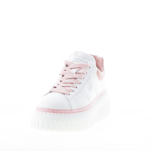 HOGAN donna sneaker H-Stripes in pelle BIANCO e ROSA - immagine 2