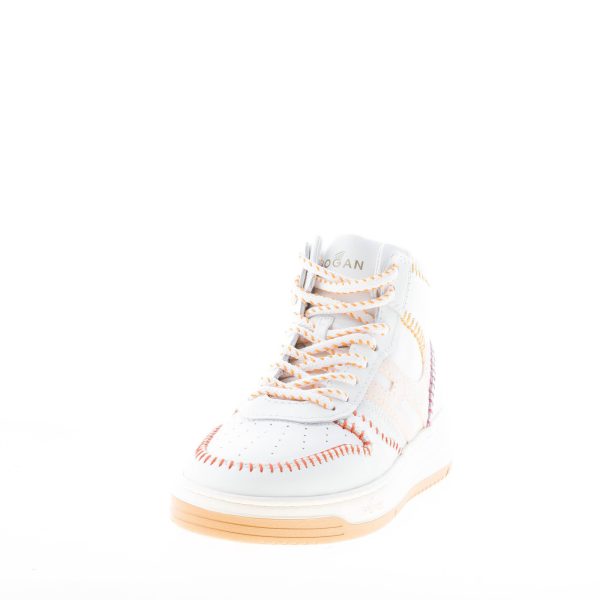 HOGAN donna sneaker H630 Basket in pelle e camoscio BIANCO LATTE e CIPRIA - immagine 2