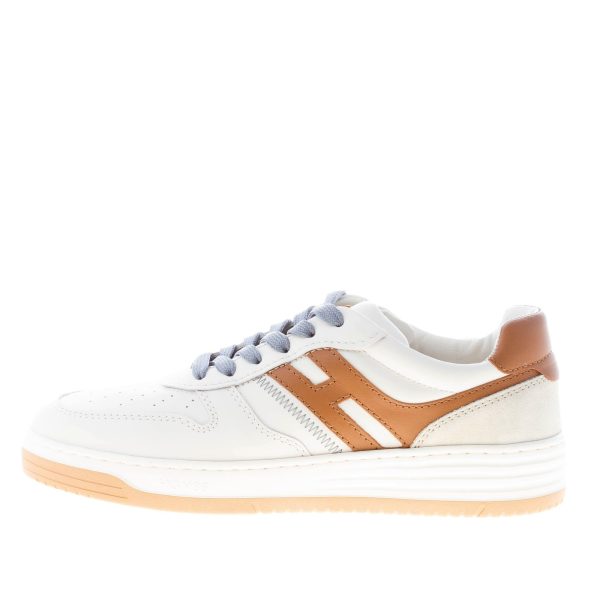 HOGAN donna sneaker H630 Basket in pelle e camoscio BIANCO LATTE e MARRONE