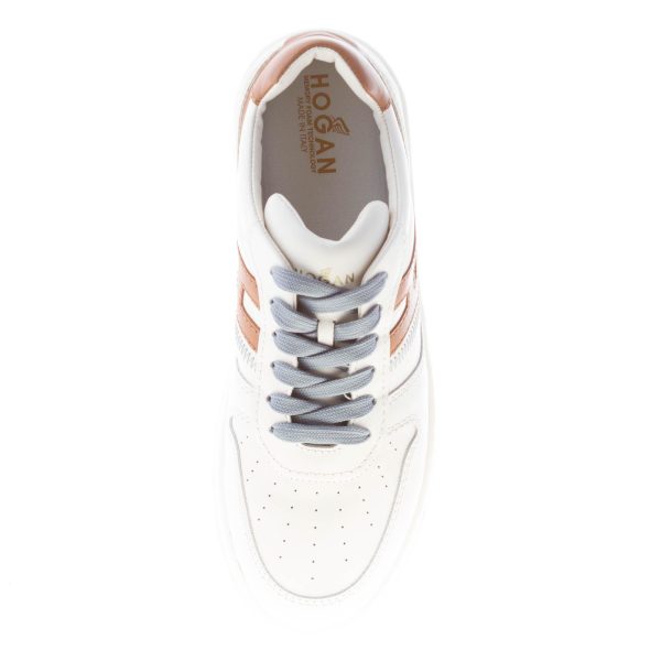 HOGAN donna sneaker H630 Basket in pelle e camoscio BIANCO LATTE e MARRONE - immagine 7