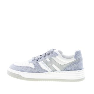 HOGAN donna sneaker H630 in pelle BIANCO e tessuto jeans BLU DENIM