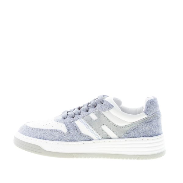 HOGAN donna sneaker H630 in pelle BIANCO e tessuto jeans BLU DENIM