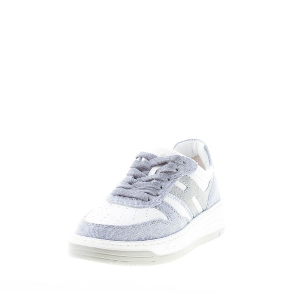 HOGAN donna sneaker H630 in pelle BIANCO e tessuto jeans BLU DENIM - immagine 2