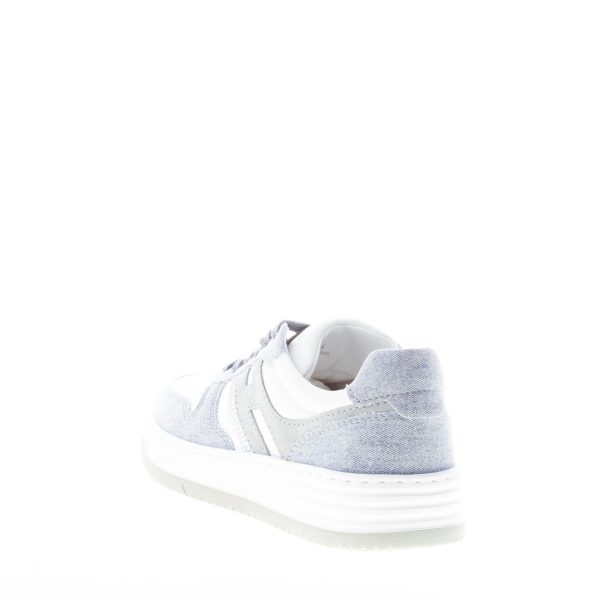 HOGAN donna sneaker H630 in pelle BIANCO e tessuto jeans BLU DENIM - immagine 3