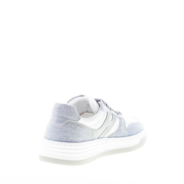 HOGAN donna sneaker H630 in pelle BIANCO e tessuto jeans BLU DENIM - immagine 4