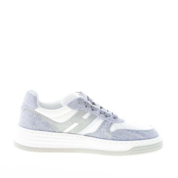 HOGAN donna sneaker H630 in pelle BIANCO e tessuto jeans BLU DENIM - immagine 5
