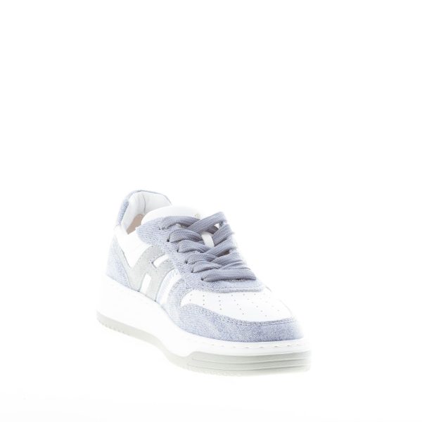HOGAN donna sneaker H630 in pelle BIANCO e tessuto jeans BLU DENIM - immagine 6
