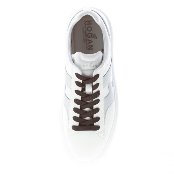HOGAN uomo H645 sneaker H-STRIPES in nappa BIANCO più ARGENTO - immagine 7