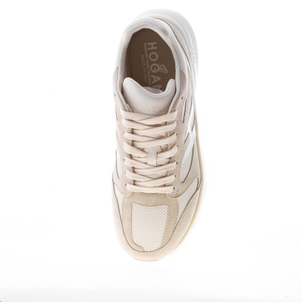 HOGAN uomo H665 sneaker in camoscio e pelle BEIGE e PANNA con punzonature - immagine 7