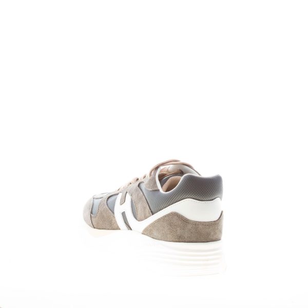 HOGAN uomo H665 sneaker in camoscio e pelle VERDE FANGO e PANNA con punzonature - immagine 3