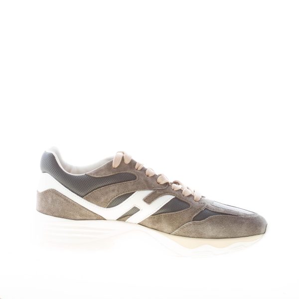 HOGAN uomo H665 sneaker in camoscio e pelle VERDE FANGO e PANNA con punzonature - immagine 5