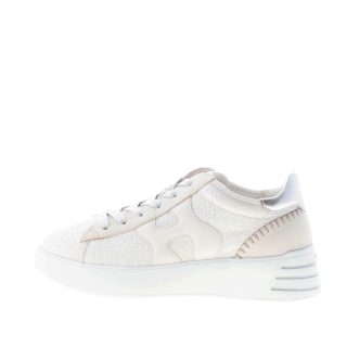 HOGAN donna Rebel sneaker in pelle PANNA e beige con tessuto bouclè