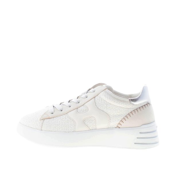 HOGAN donna Rebel sneaker in pelle PANNA e beige con tessuto bouclè