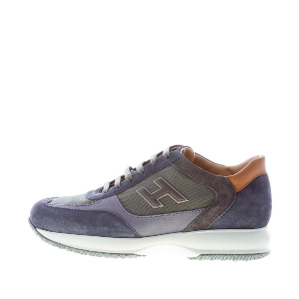 HOGAN uomo Interactive sneaker in camoscio e tessuto BLU DENIM e CUOIO
