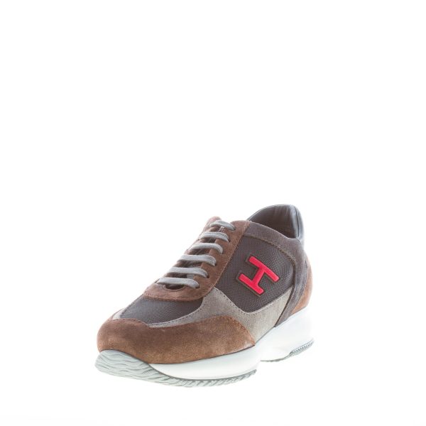 HOGAN uomo Interactive sneaker in camoscio e tessuto GRIGIO e MARRONE più rosso - immagine 2