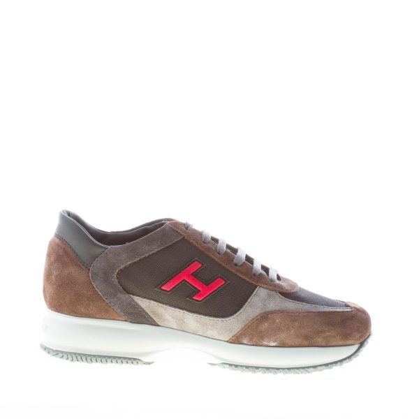 HOGAN uomo Interactive sneaker in camoscio e tessuto GRIGIO e MARRONE più rosso - immagine 5